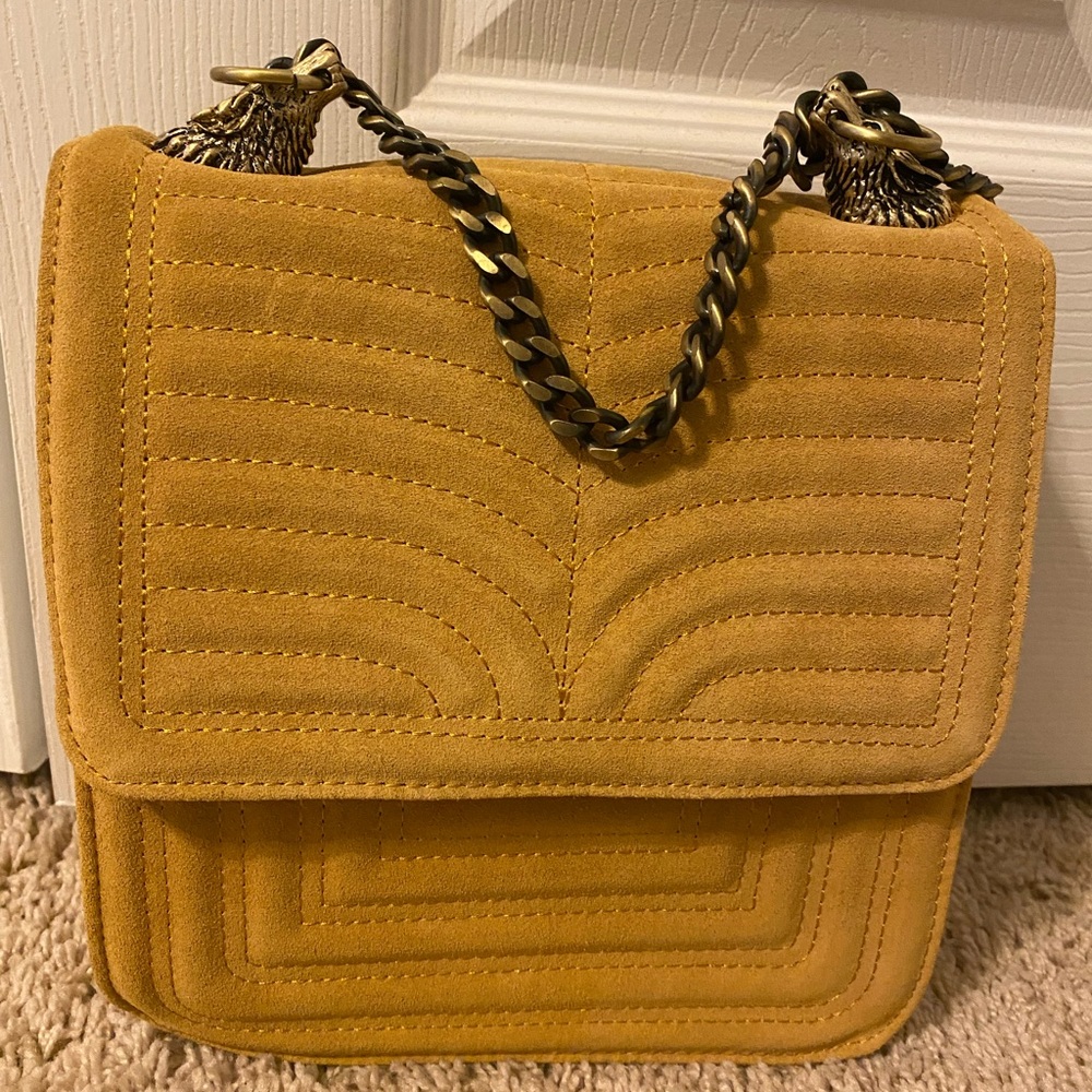 Zara Yellow Quilted Crossbody Bag with Chain Strap